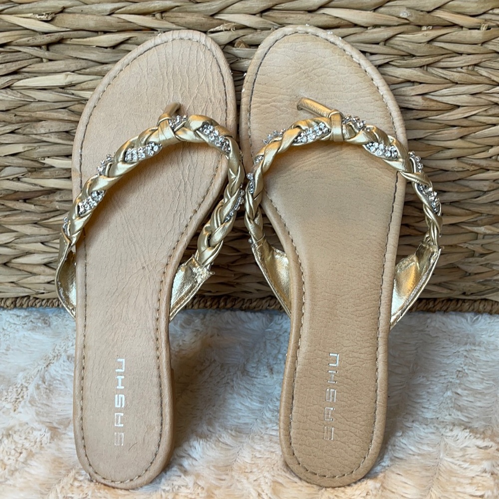 Sashu Metallic Gold Rhinestones Sandal Size 7